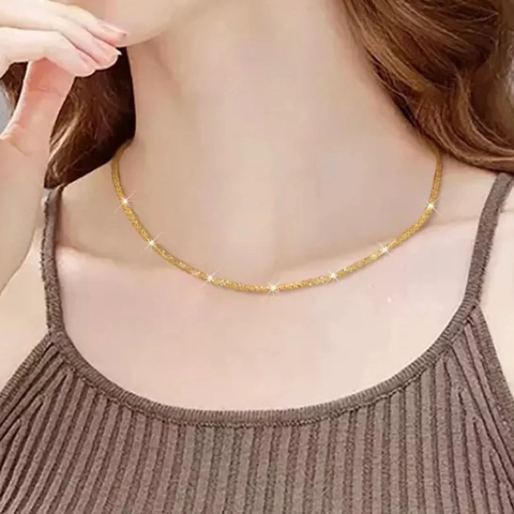 SHINY GOLD NECKLACE 925 STERLING SILVER - Picture 8 of 11